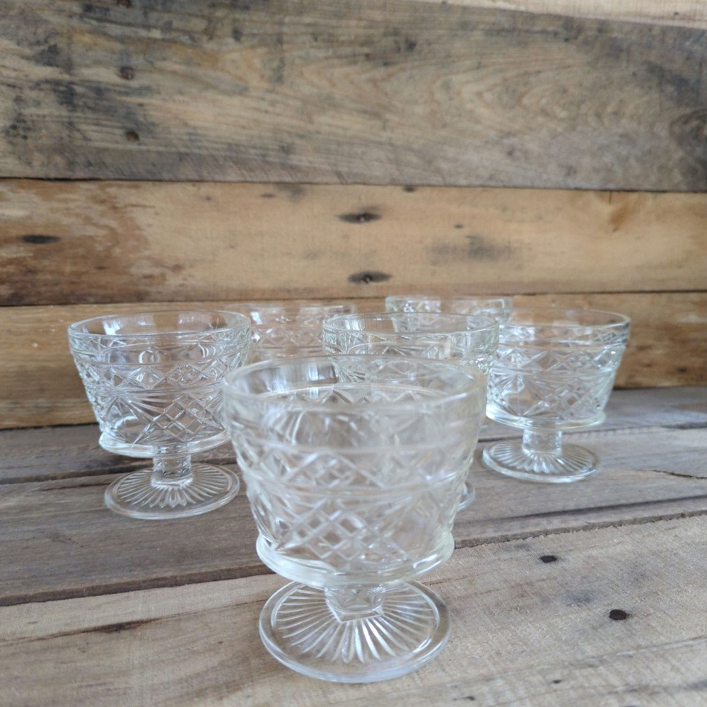 Vtg 1957 6 Clear Champagne Sherbet Glasses Big Top Peanut Butter by Hazel-Atlas